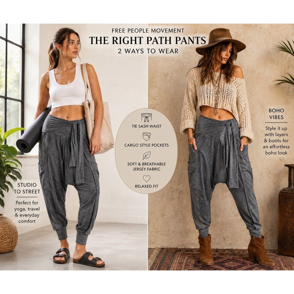 Free People FP Movement Right Path Harem Pants Gray Women S Boho Lounge Joggers